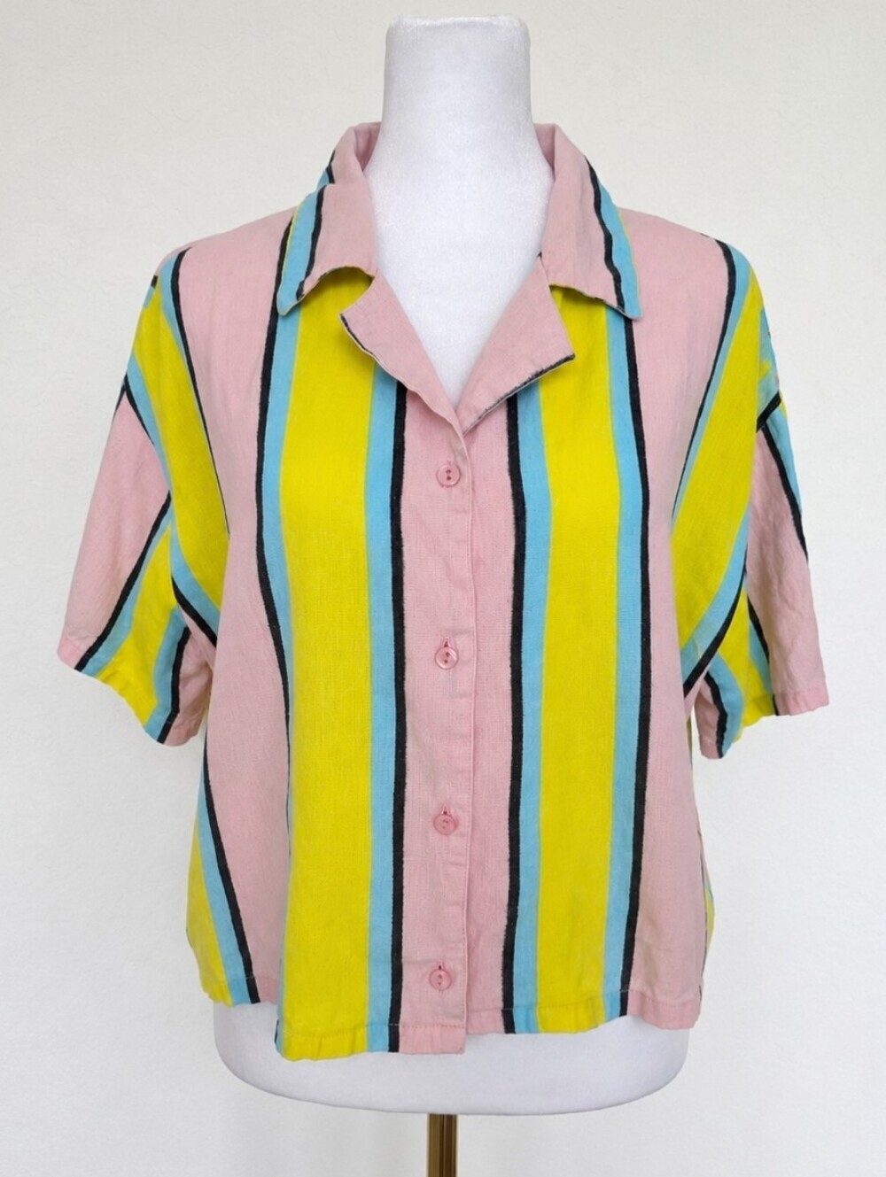 COLLUSION+ Pastel Striped Button-Up Shirt | Oversized Summer Top | UK 18 / US 14